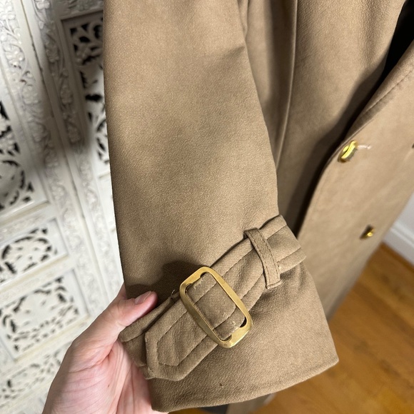 Vtg Tan 70's Debbi Robert Faux Fur Collar Trench Coat Sz Medium Old Money - Picture 4 of 10